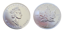 Canada, 1994 Five Dollars, 1oz 0.999 Silver Maple Leaf, UNC in Capsule