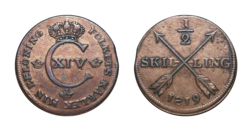 Sweden, 1819 Half Skilling, VF