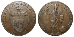 Halfpenny token, 1791 "Payable at the Warehouse of Richard Paley XX" Leeds, VF or better