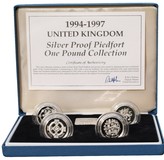 1994-1997 UK, Silver Proof 'PIEDFORT' (4) One Pound Collection, FDC