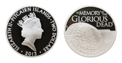 Pitcairn Islands, 2 dollars 2013 "Diamond Jubilee" (Remembrance Sunday) Silver Proof FDC