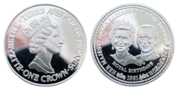 Turks & Caicos Islands, 1991 Crown 'Royal Birthdays' 1 ounce 0.999 Silver Proof in Capsule, FDC