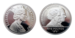 Gibraltar, 2007 Five Pounds 'Diamond Wedding', Sterling Silver Proof Crown, in Capsule with Westminster Certificate FDC