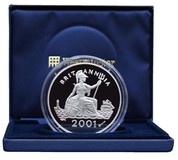 Pre-Owned ,UK 2001 Five Ounce, Britannia Silver Proof FDC Issued in the Bicentenary of the United Kingdom.