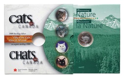 Canada, Fifty Cent Coin, 1999 Sterling Silver Proof "Lynx Cat" Discovering Nature Series, Mint Folder, UNC