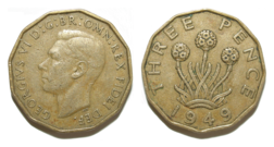 1949  Threepence (Brass) GF